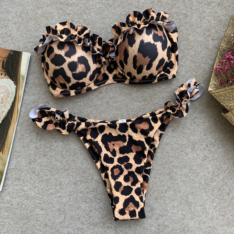 Leopard Ruffle Bandeau Bikini Set | Wild Print, Feminine Ruffle, Unforgettable Look