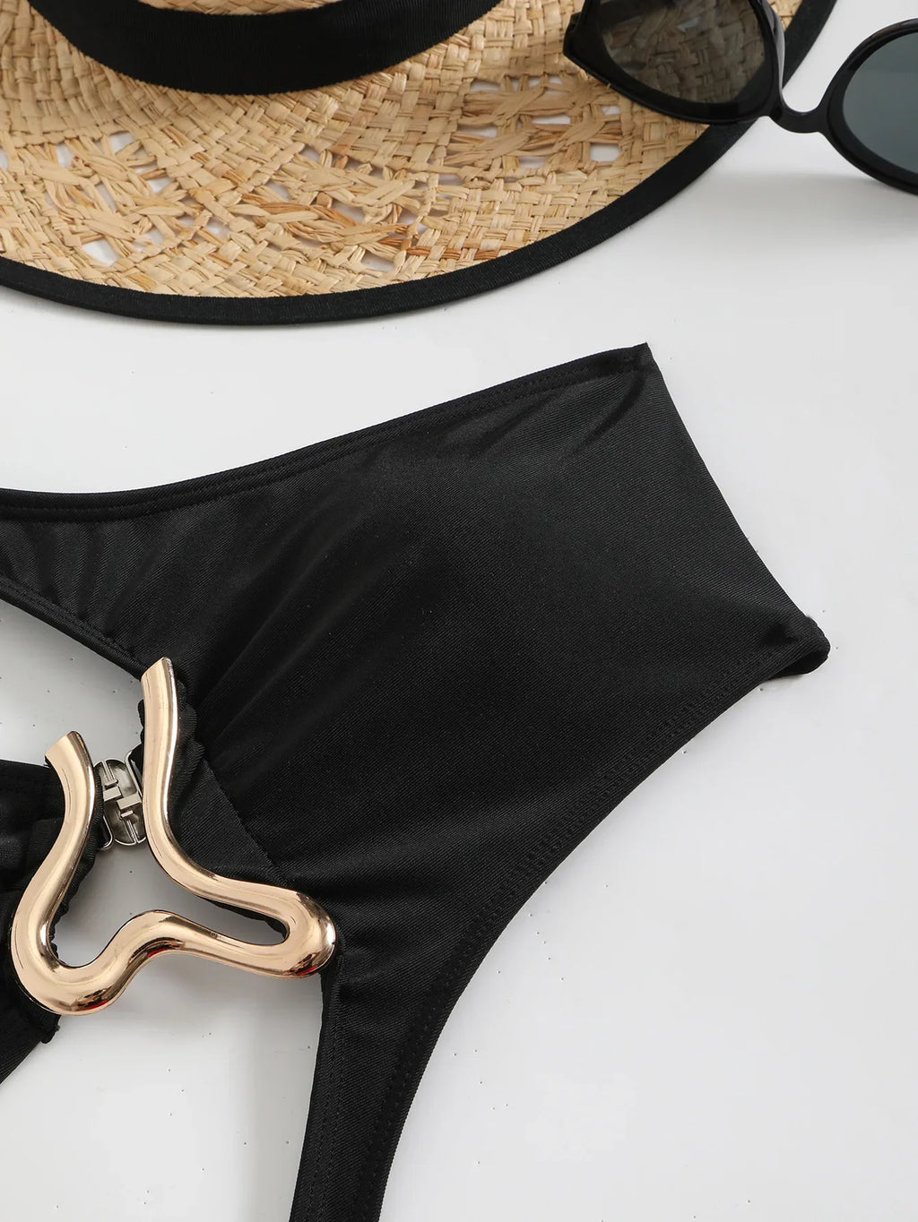 Sexy Hollow Out One-Shoulder Metal Bikini | Architectural Swimwear for the Bold Woman