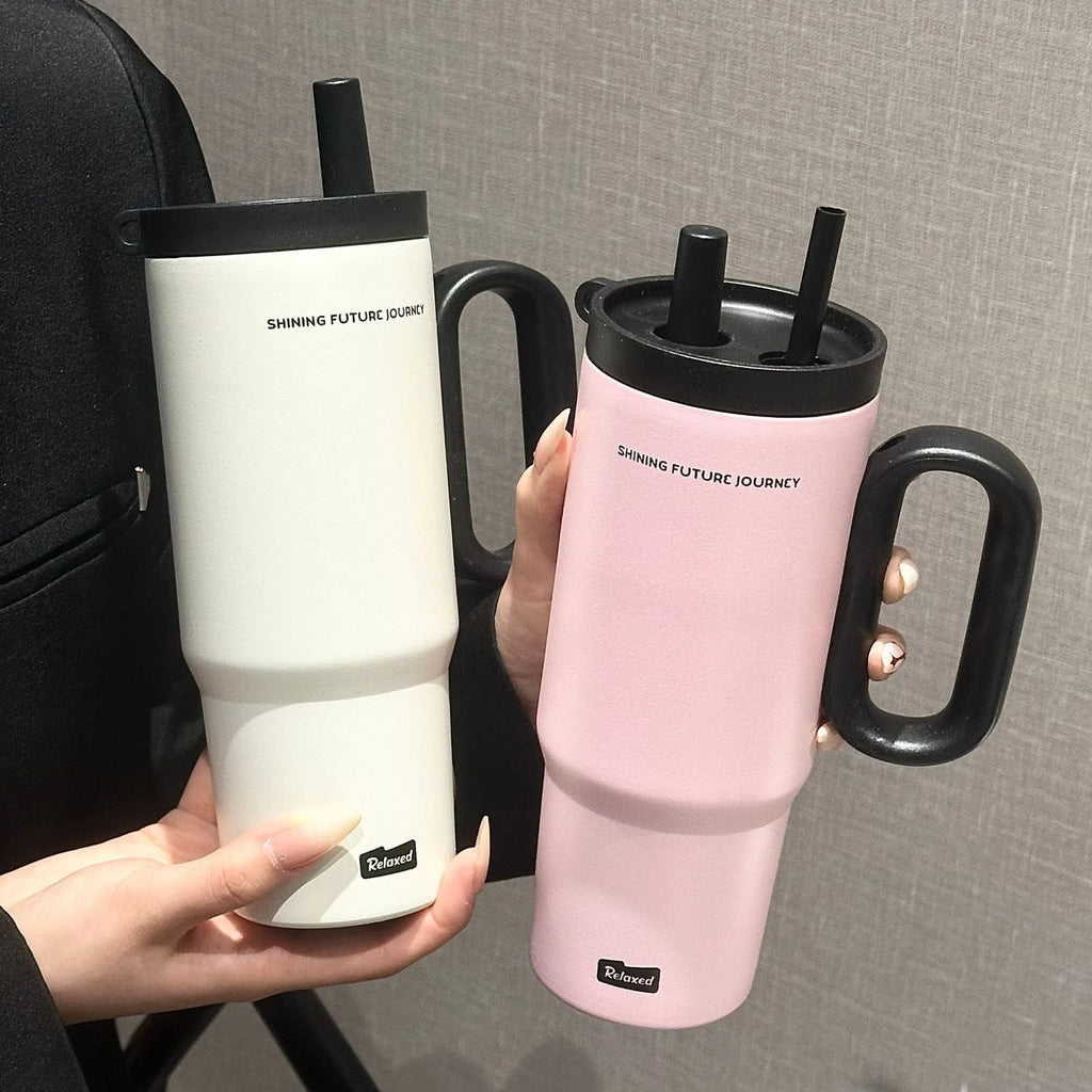 720ML Stainless Steel Thermos Cup With Handle &amp; Straw | Your Cold Coffee Stays Cold All Day
