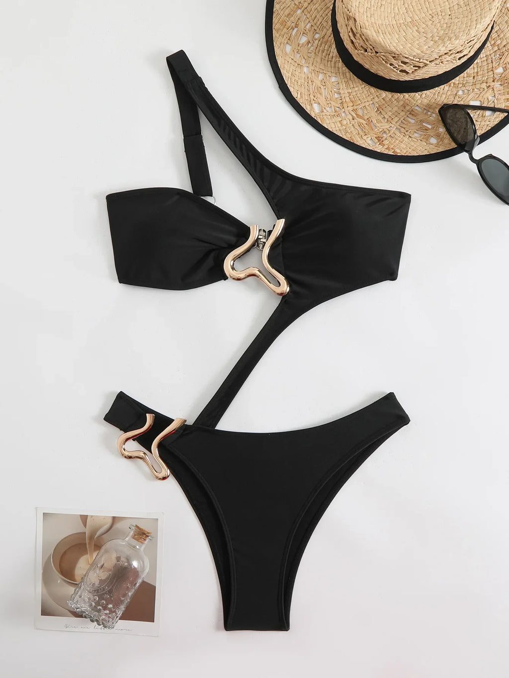 Sexy Hollow Out One-Shoulder Metal Bikini | Architectural Swimwear for the Bold Woman