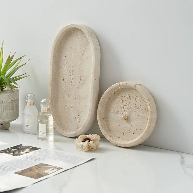 Plateau Travertin Pierre Naturelle | Organisez Bijoux & Accessoires avec une Touche Luxe