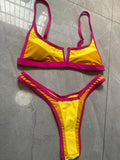V-Shape Splicing Thong Bikini | Bold Color-Block Swimwear That Turns Heads