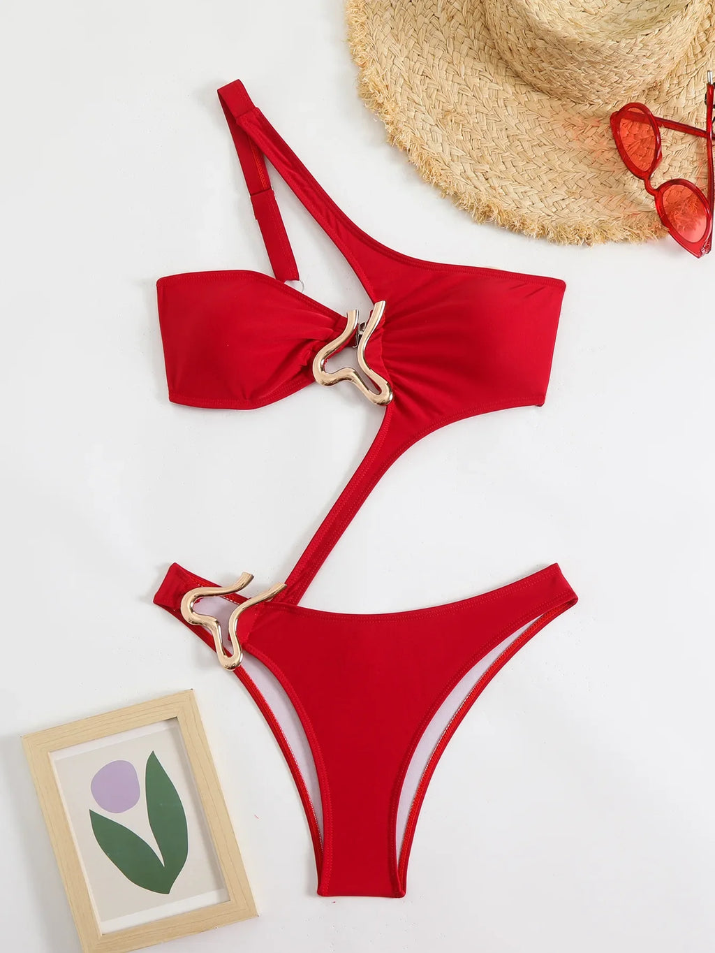 Sexy Hollow Out One-Shoulder Metal Bikini | Architectural Swimwear for the Bold Woman