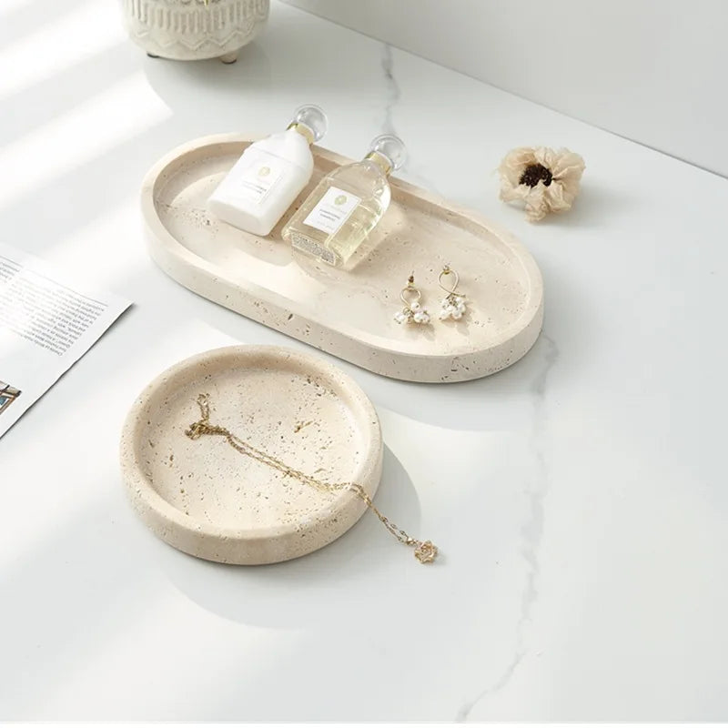 Plateau Travertin Pierre Naturelle | Organisez Bijoux & Accessoires avec une Touche Luxe