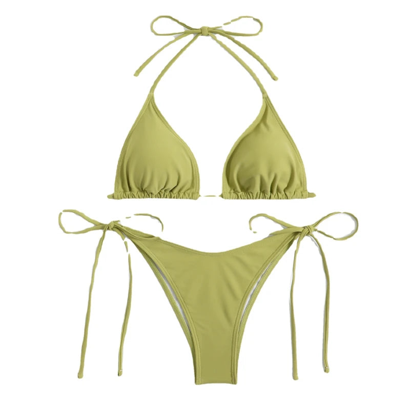 Solid Color Halter Tie Bikini Set | Sleek, Adjustable &amp; Effortlessly Flattering