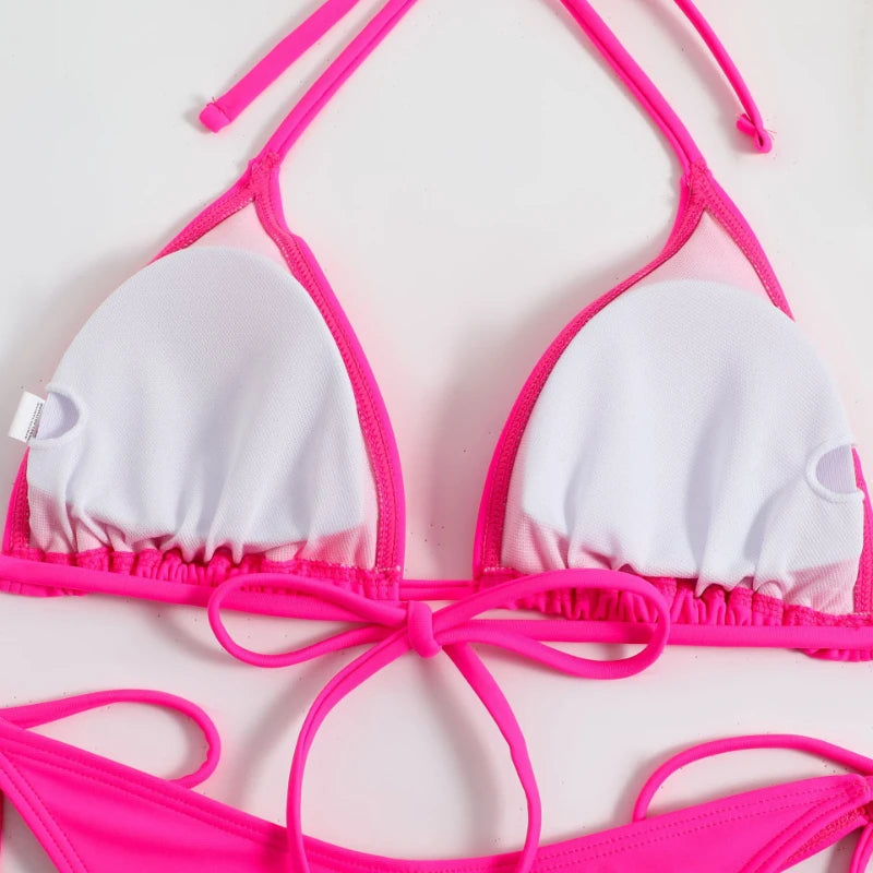 Solid Color Halter Tie Bikini Set | Sleek, Adjustable &amp; Effortlessly Flattering