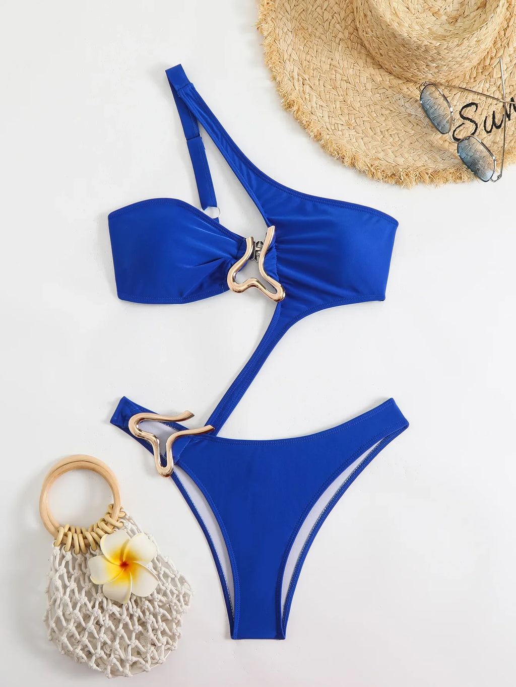 Sexy Hollow Out One-Shoulder Metal Bikini | Architectural Swimwear for the Bold Woman