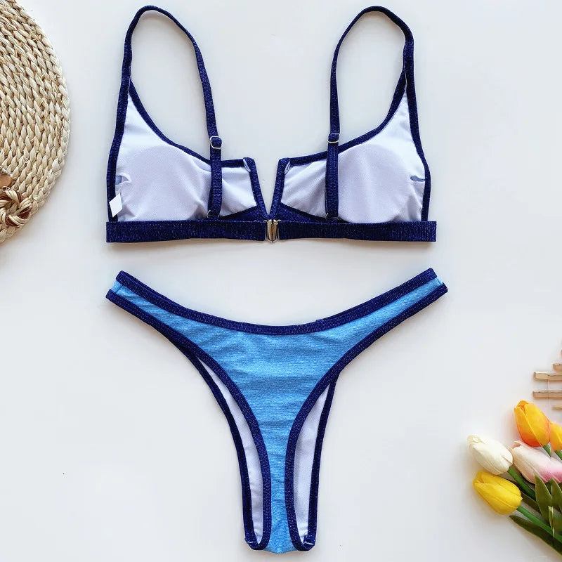 V-Shape Splicing Thong Bikini | Bold Color-Block Swimwear That Turns Heads