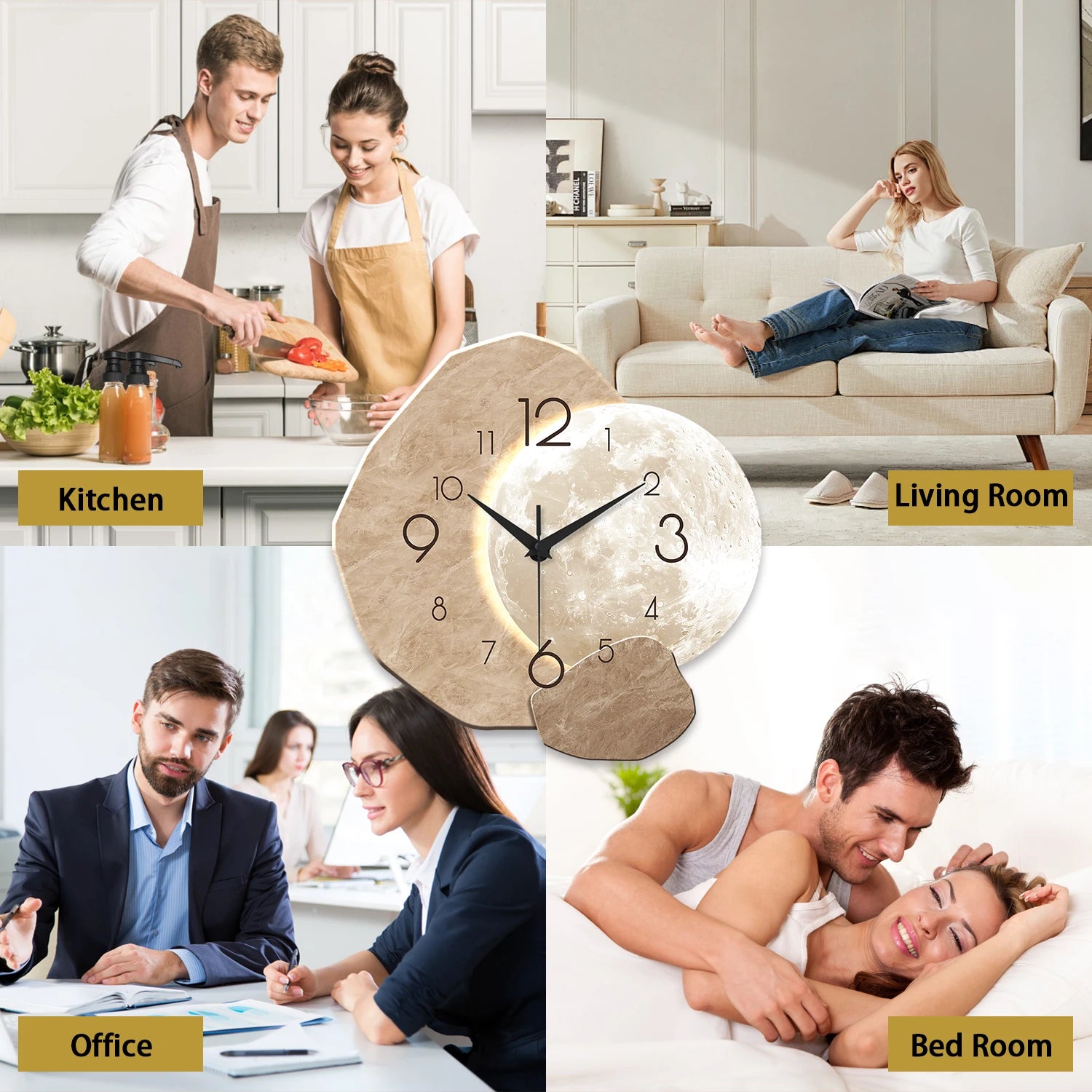 Horloge Murale Silencieuse Design Lune | Décorez & Restez à l'Heure Sans le Bruit du Tic-Tac