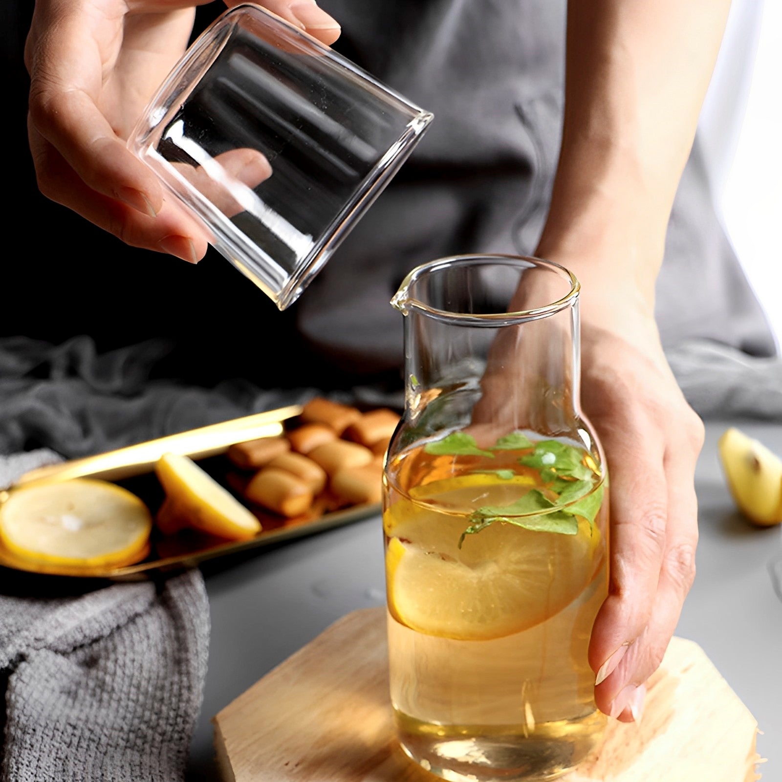 Set Carafe & Verre en Verre 550/600ml | Hydratez-vous avec Élégance Jour & Nuit