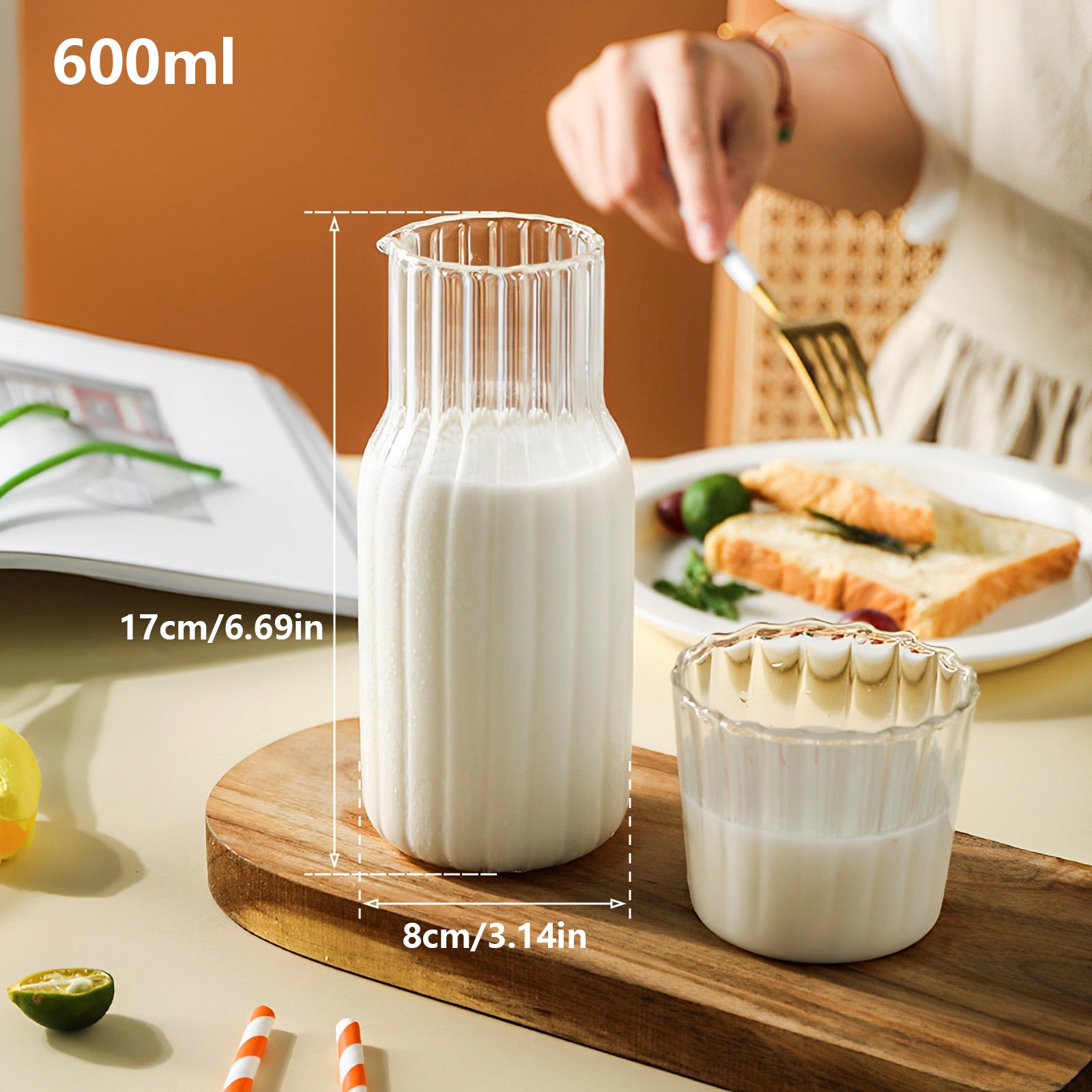 Set Carafe & Verre en Verre 550/600ml | Hydratez-vous avec Élégance Jour & Nuit