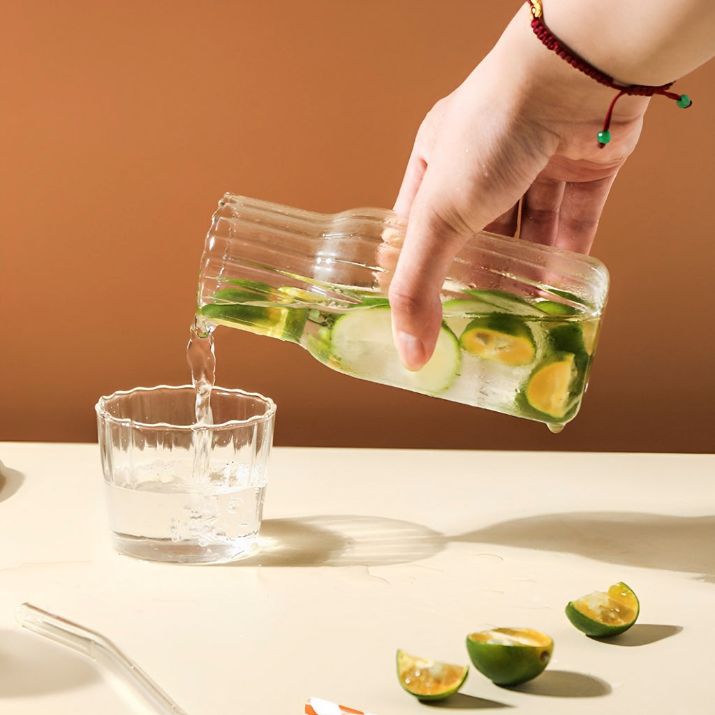 Set Carafe & Verre en Verre 550/600ml | Hydratez-vous avec Élégance Jour & Nuit