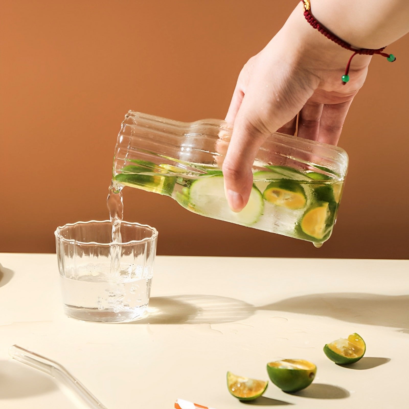 Set Carafe & Verre en Verre 550/600ml | Hydratez-vous avec Élégance Jour & Nuit