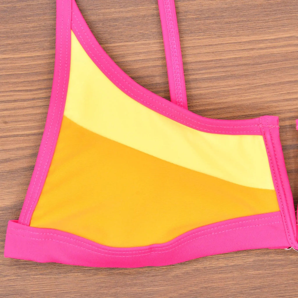V-Shape Splicing Thong Bikini | Bold Color-Block Swimwear That Turns Heads