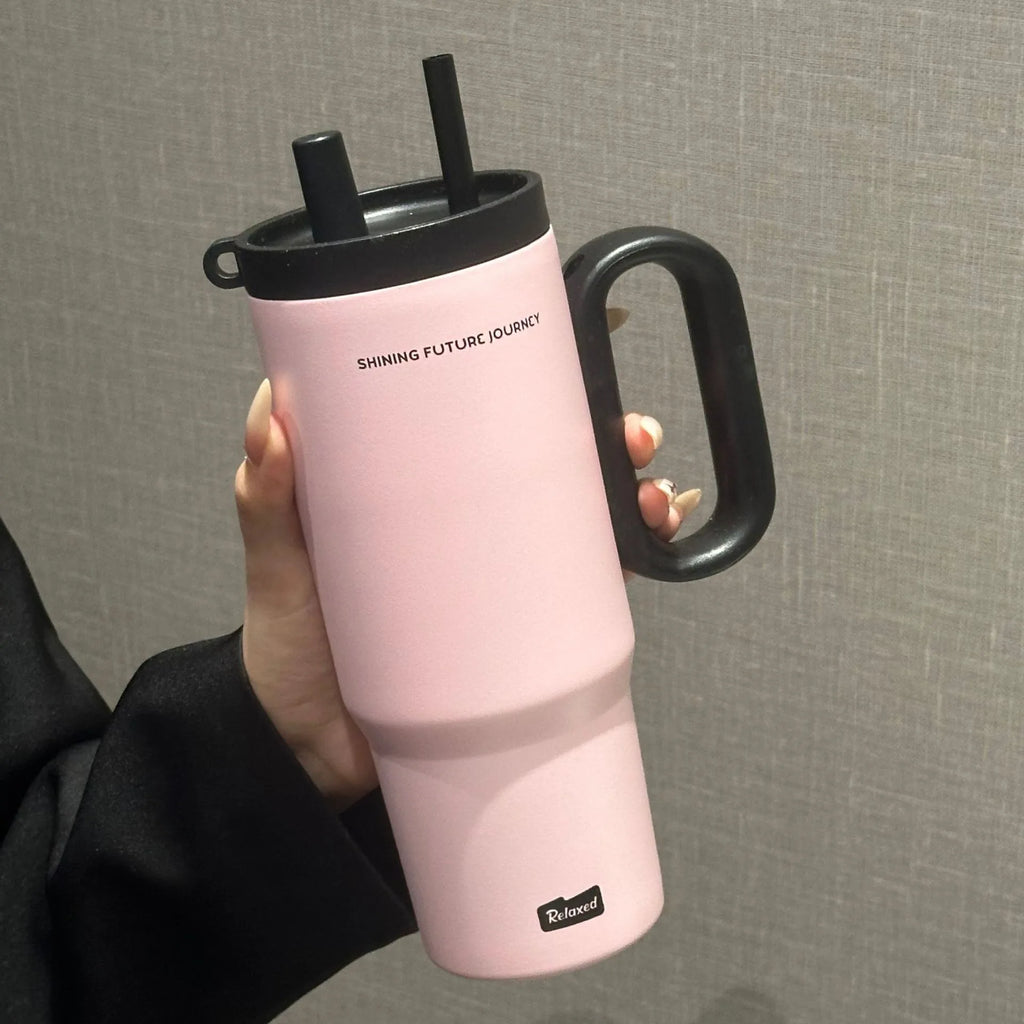 720ML Stainless Steel Thermos Cup With Handle &amp; Straw | Your Cold Coffee Stays Cold All Day