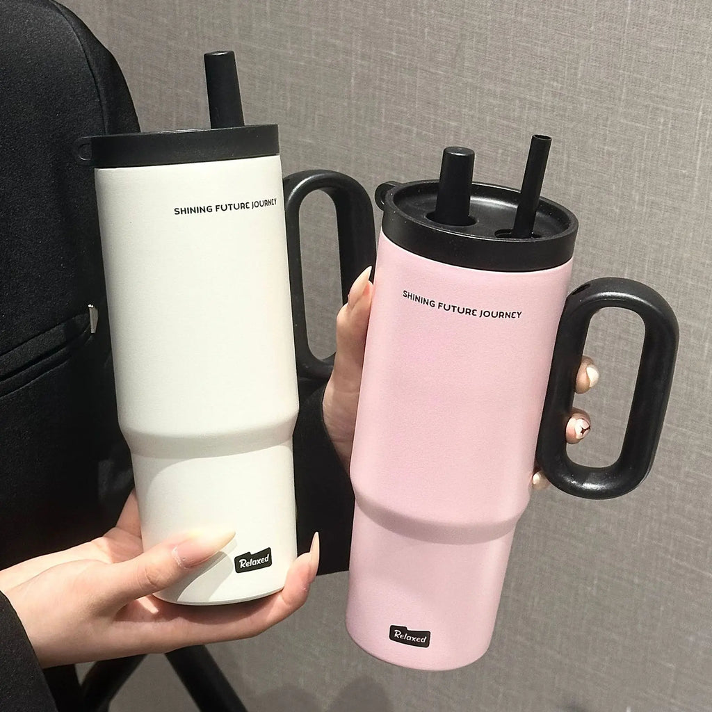 720ML Stainless Steel Thermos Cup With Handle &amp; Straw | Your Cold Coffee Stays Cold All Day