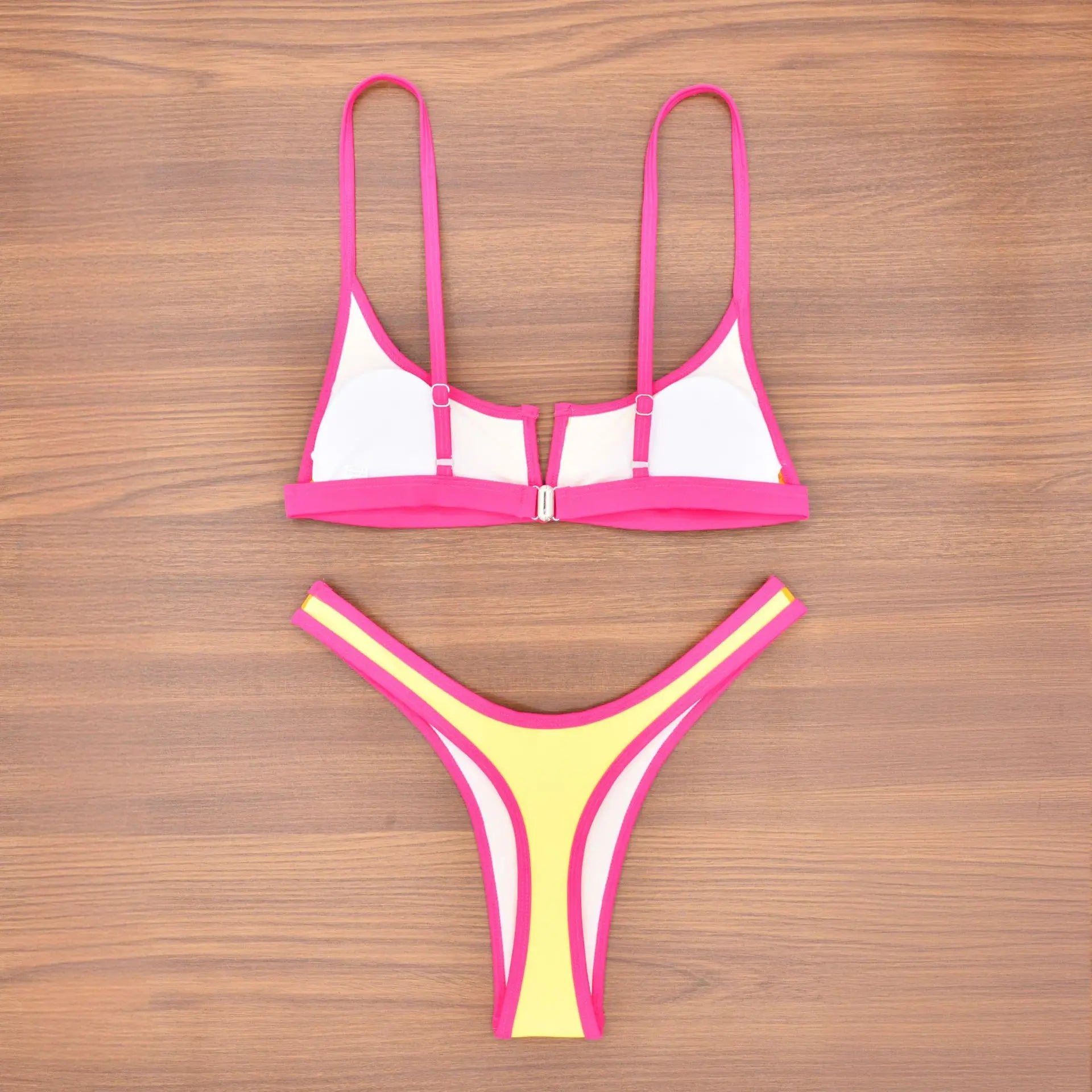 V-Shape Splicing Thong Bikini | Bold Color-Block Swimwear That Turns Heads