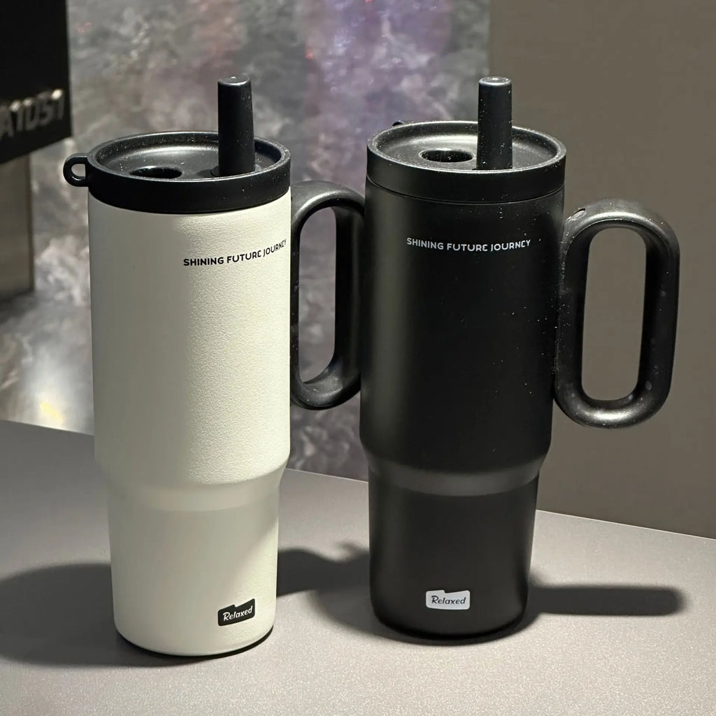 720ML Stainless Steel Thermos Cup With Handle &amp; Straw | Your Cold Coffee Stays Cold All Day