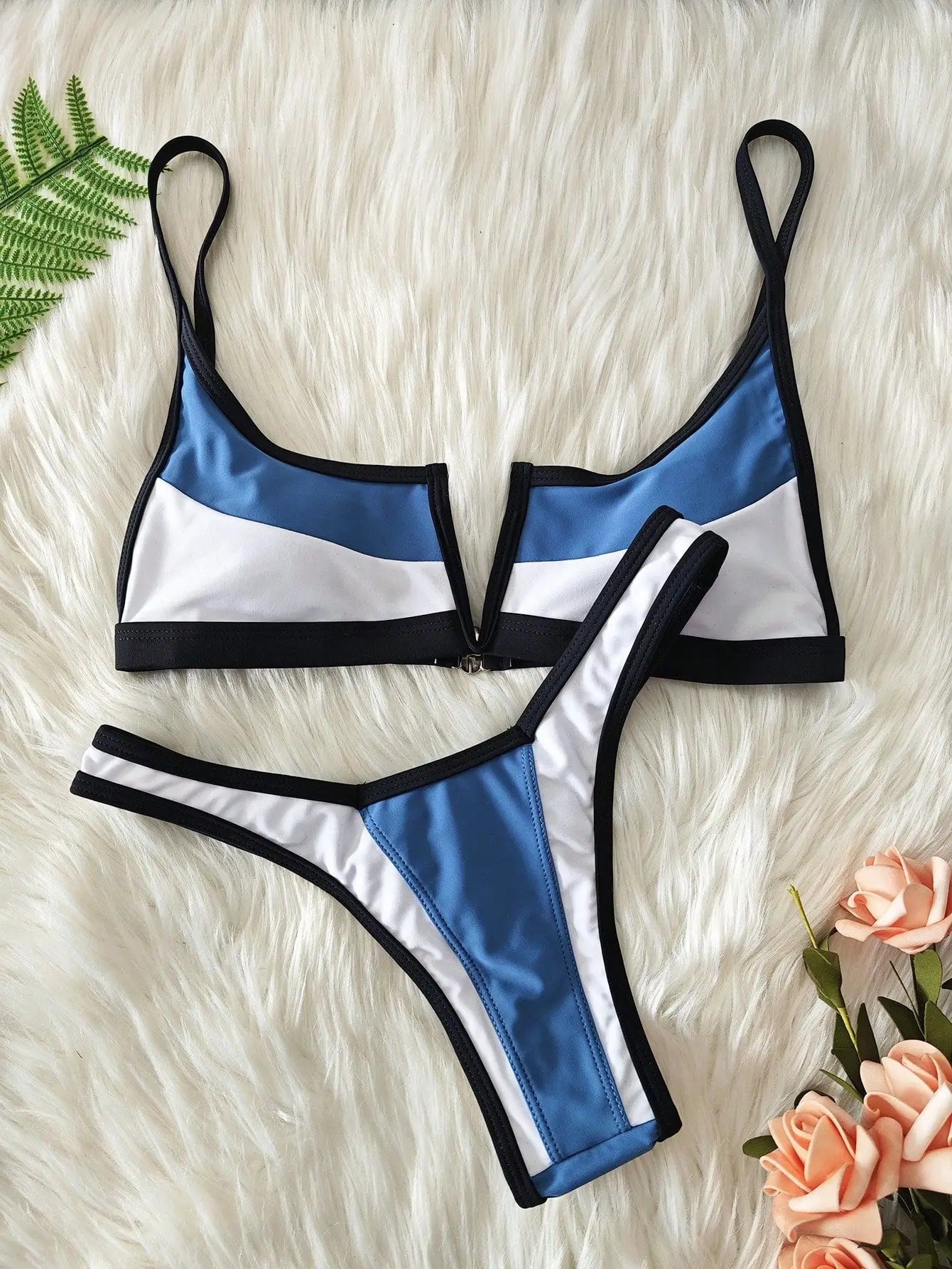 V-Shape Splicing Thong Bikini | Bold Color-Block Swimwear That Turns Heads