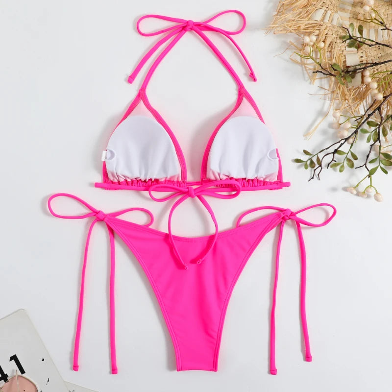 Solid Color Halter Tie Bikini Set | Sleek, Adjustable &amp; Effortlessly Flattering