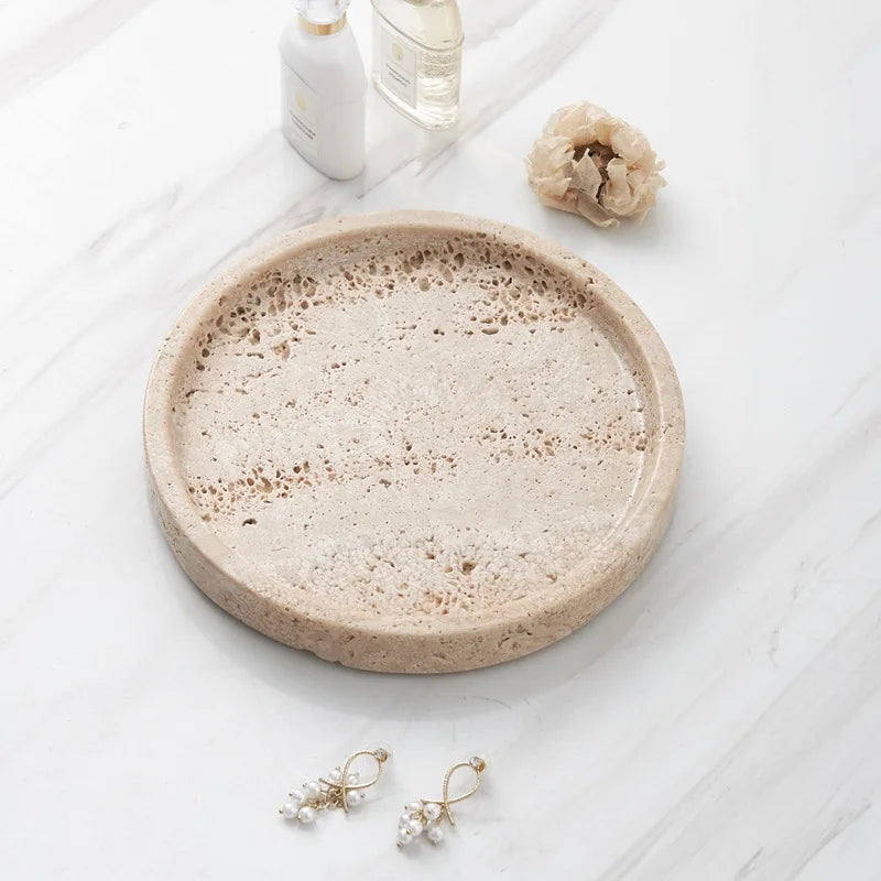 Plateau Travertin Pierre Naturelle | Organisez Bijoux & Accessoires avec une Touche Luxe
