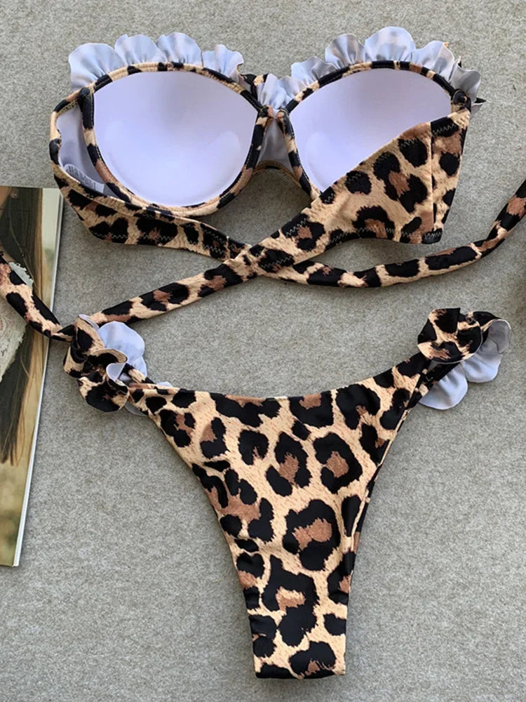 Leopard Ruffle Bandeau Bikini Set | Wild Print, Feminine Ruffle, Unforgettable Look