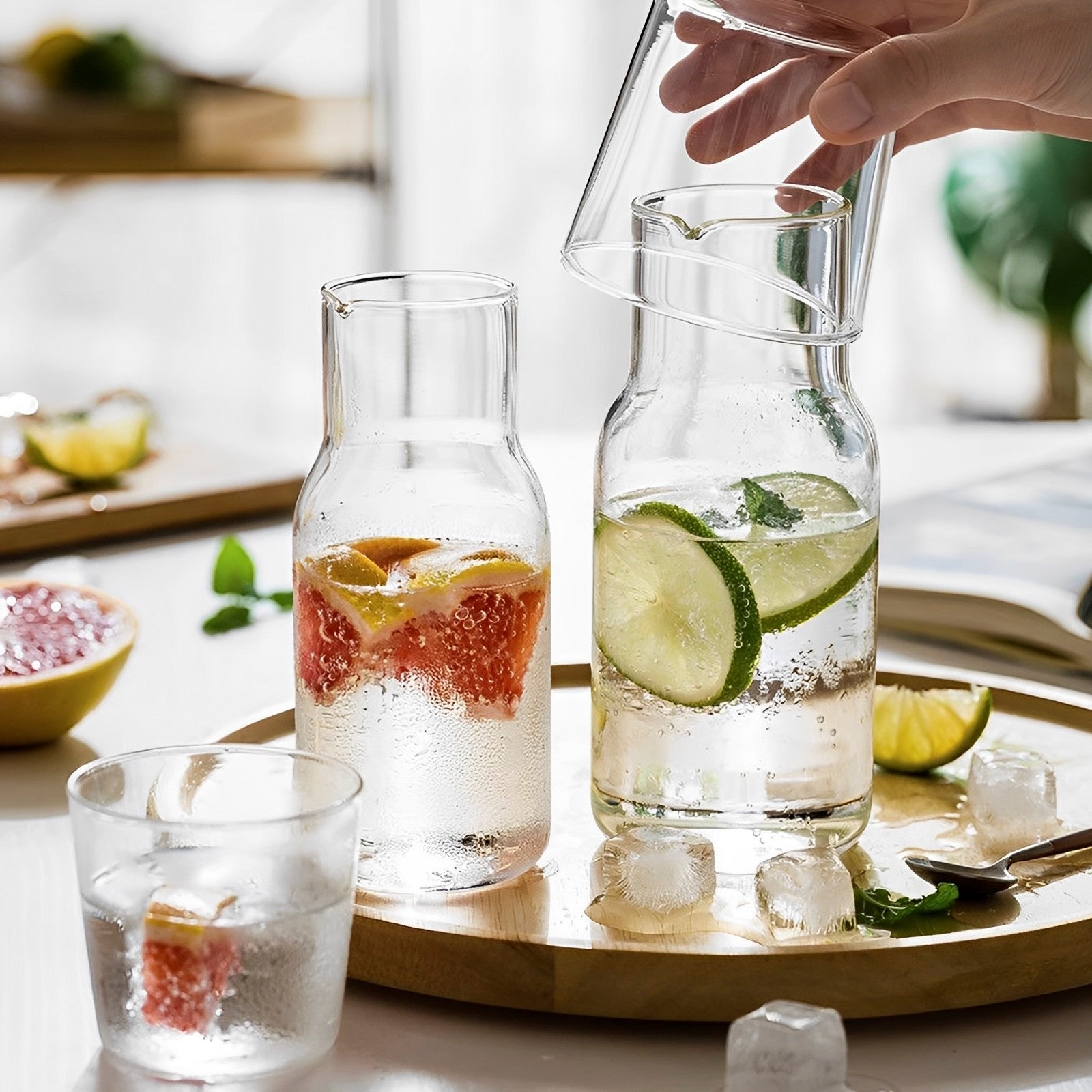 Set Carafe & Verre en Verre 550/600ml | Hydratez-vous avec Élégance Jour & Nuit