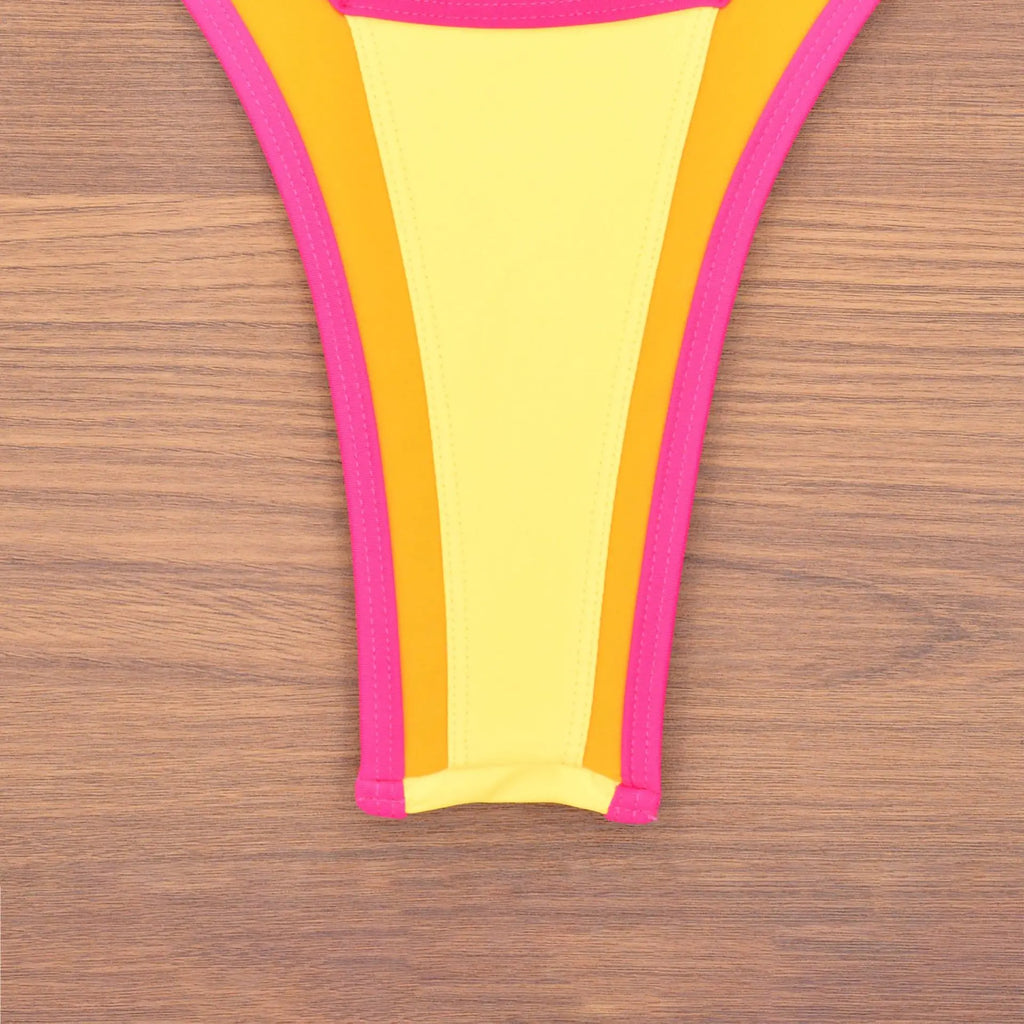 V-Shape Splicing Thong Bikini | Bold Color-Block Swimwear That Turns Heads