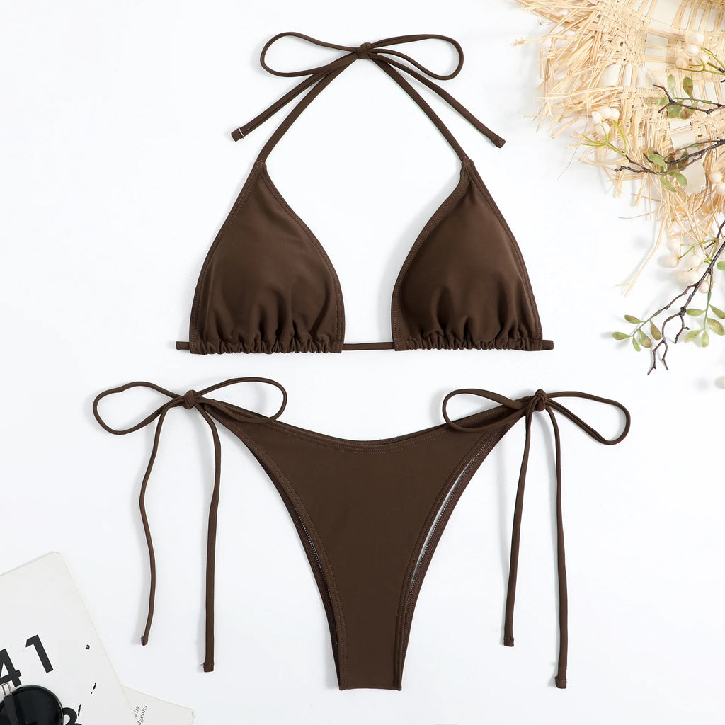 Solid Color Halter Tie Bikini Set | Sleek, Adjustable &amp; Effortlessly Flattering