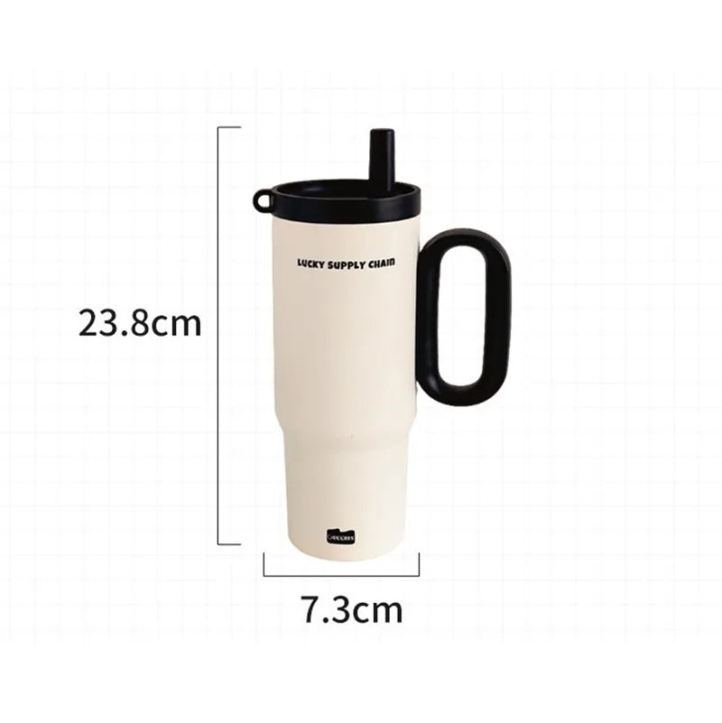 720ML Stainless Steel Thermos Cup With Handle &amp; Straw | Your Cold Coffee Stays Cold All Day