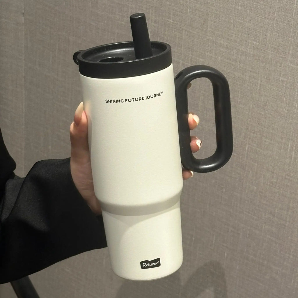720ML Stainless Steel Thermos Cup With Handle &amp; Straw | Your Cold Coffee Stays Cold All Day