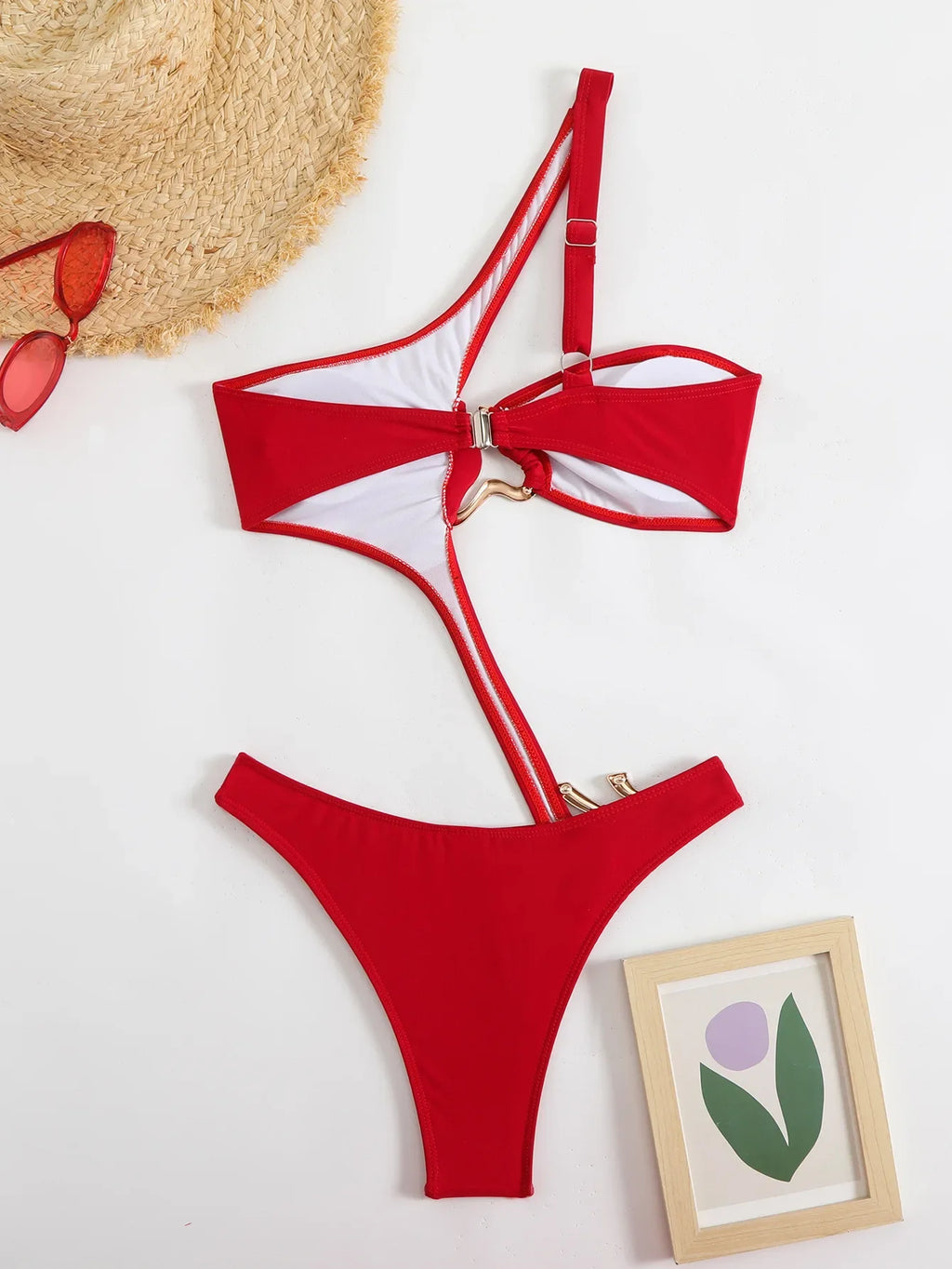 Sexy Hollow Out One-Shoulder Metal Bikini | Architectural Swimwear for the Bold Woman