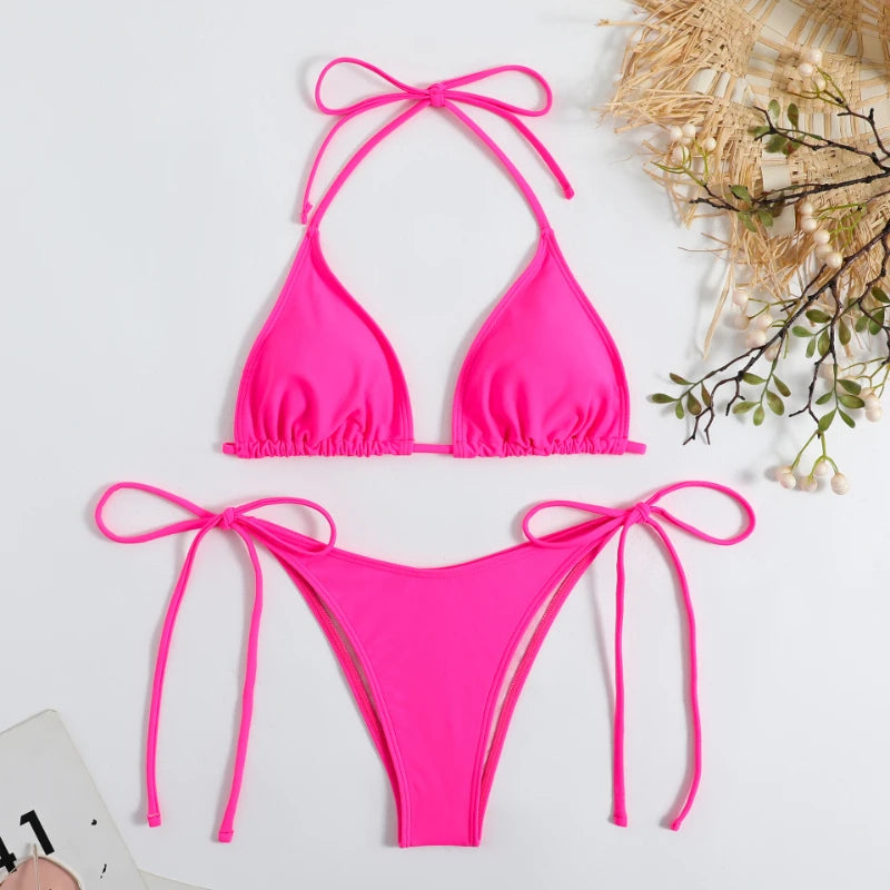 Solid Color Halter Tie Bikini Set | Sleek, Adjustable &amp; Effortlessly Flattering