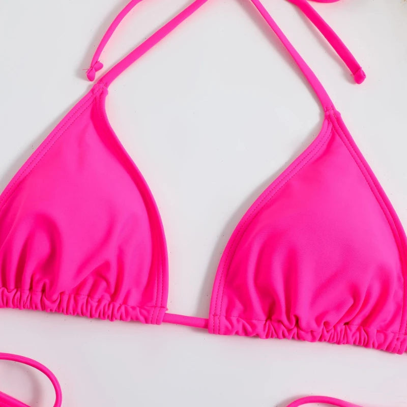 Solid Color Halter Tie Bikini Set | Sleek, Adjustable &amp; Effortlessly Flattering