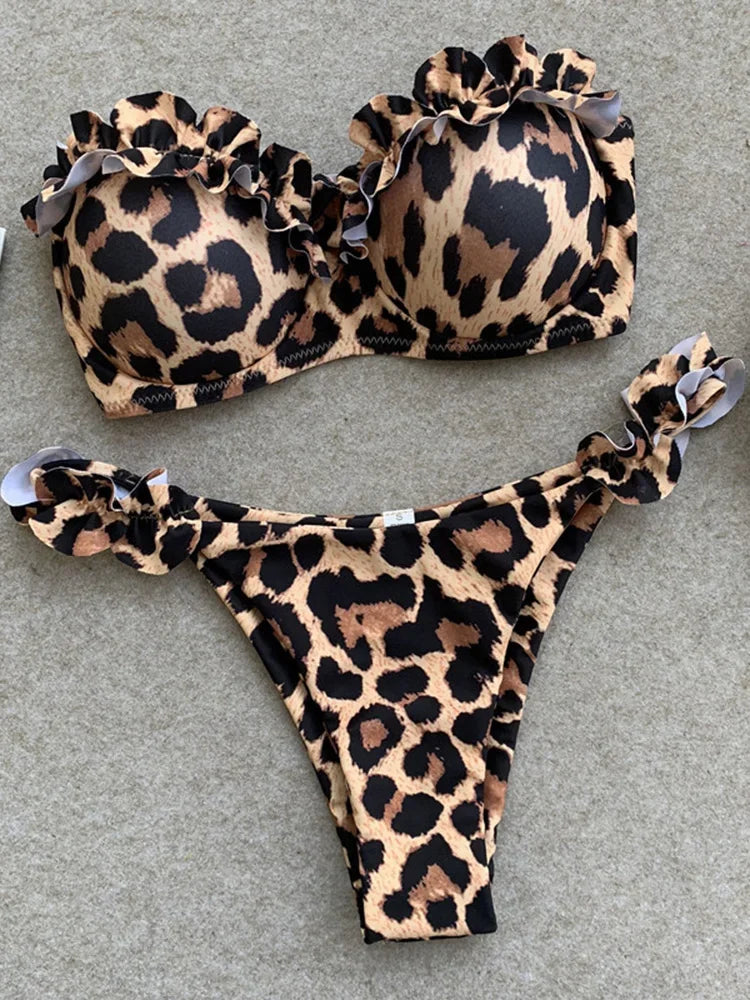 Leopard Ruffle Bandeau Bikini Set | Wild Print, Feminine Ruffle, Unforgettable Look