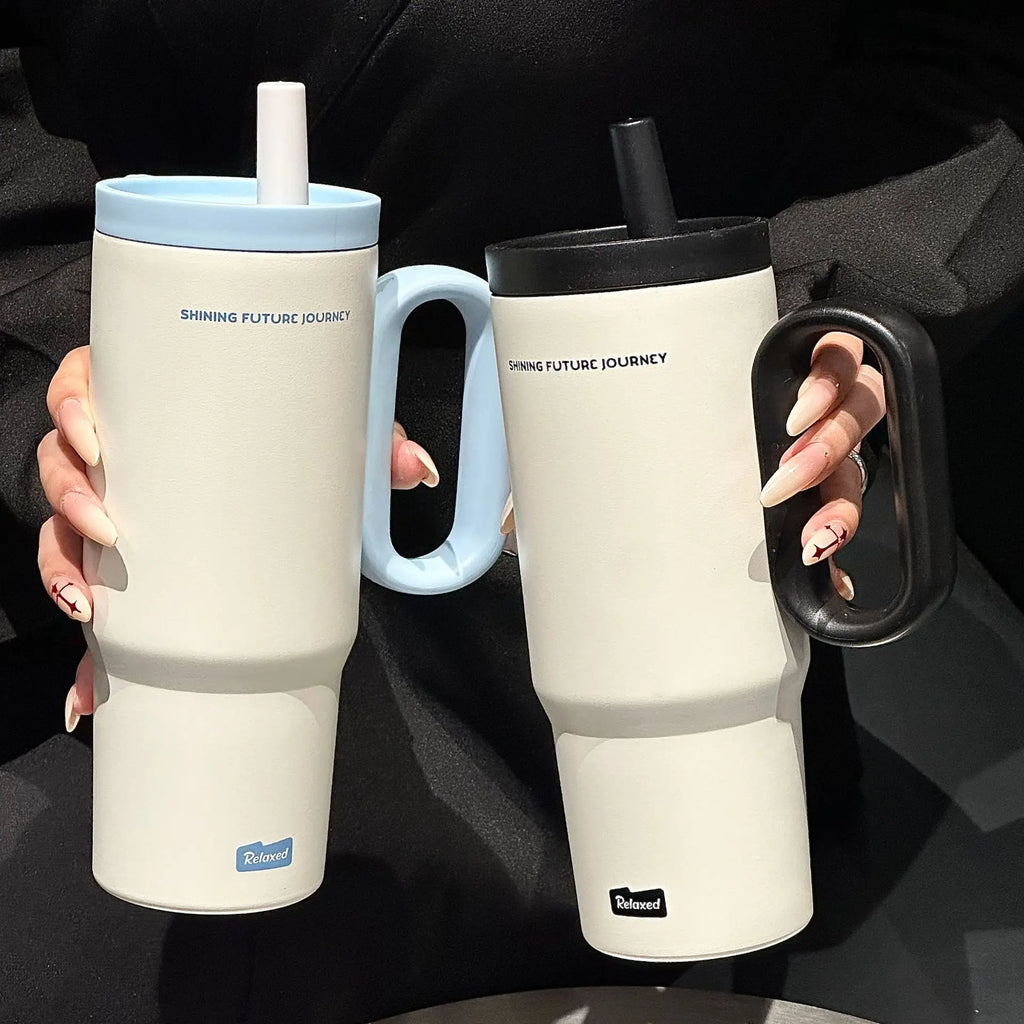 720ML Stainless Steel Thermos Cup With Handle &amp; Straw | Your Cold Coffee Stays Cold All Day