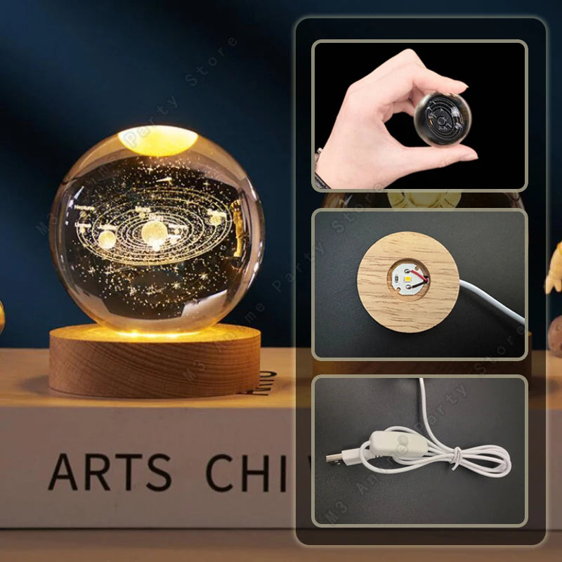 Lampe Boule de Cristal 3D LED | Une Lumière Magique pour Votre Chambre ou Salon