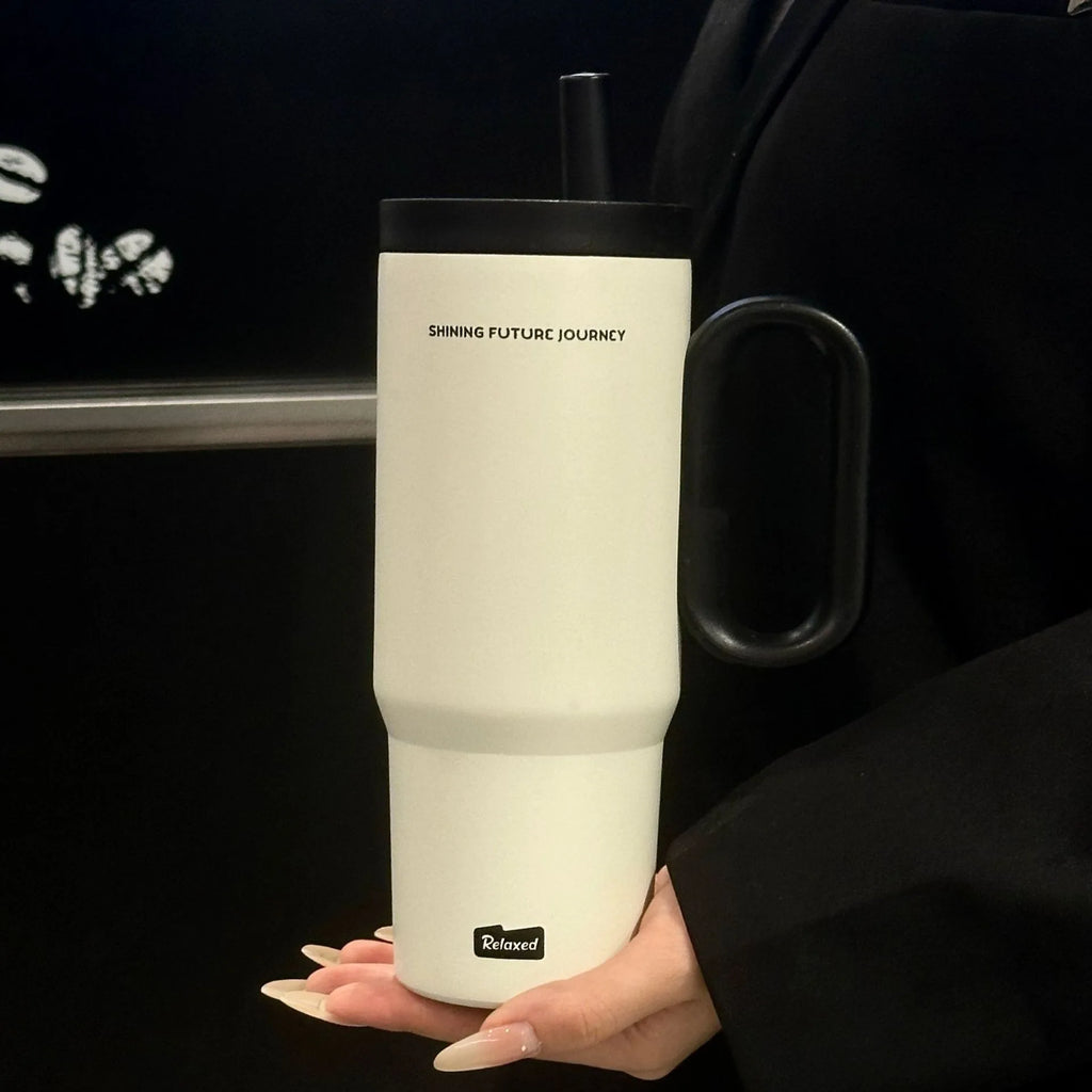 720ML Stainless Steel Thermos Cup With Handle &amp; Straw | Your Cold Coffee Stays Cold All Day