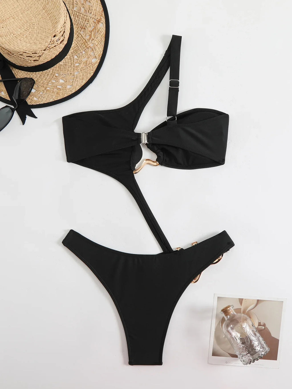 Sexy Hollow Out One-Shoulder Metal Bikini | Architectural Swimwear for the Bold Woman